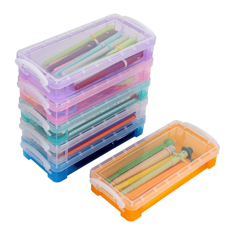 BTSKY 6 Colors Large Capacity Pencil Box with White Buckles, Office Supplies Storage Organizer Box, Brush Painting Pencils Storage Box Watercolor Pen Container Drawing Tools - Image 1